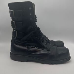 Underground England Punk Leather 3 Buckle 10 Eyelet Steel Toe Boots‎ SZ 8-9 READ